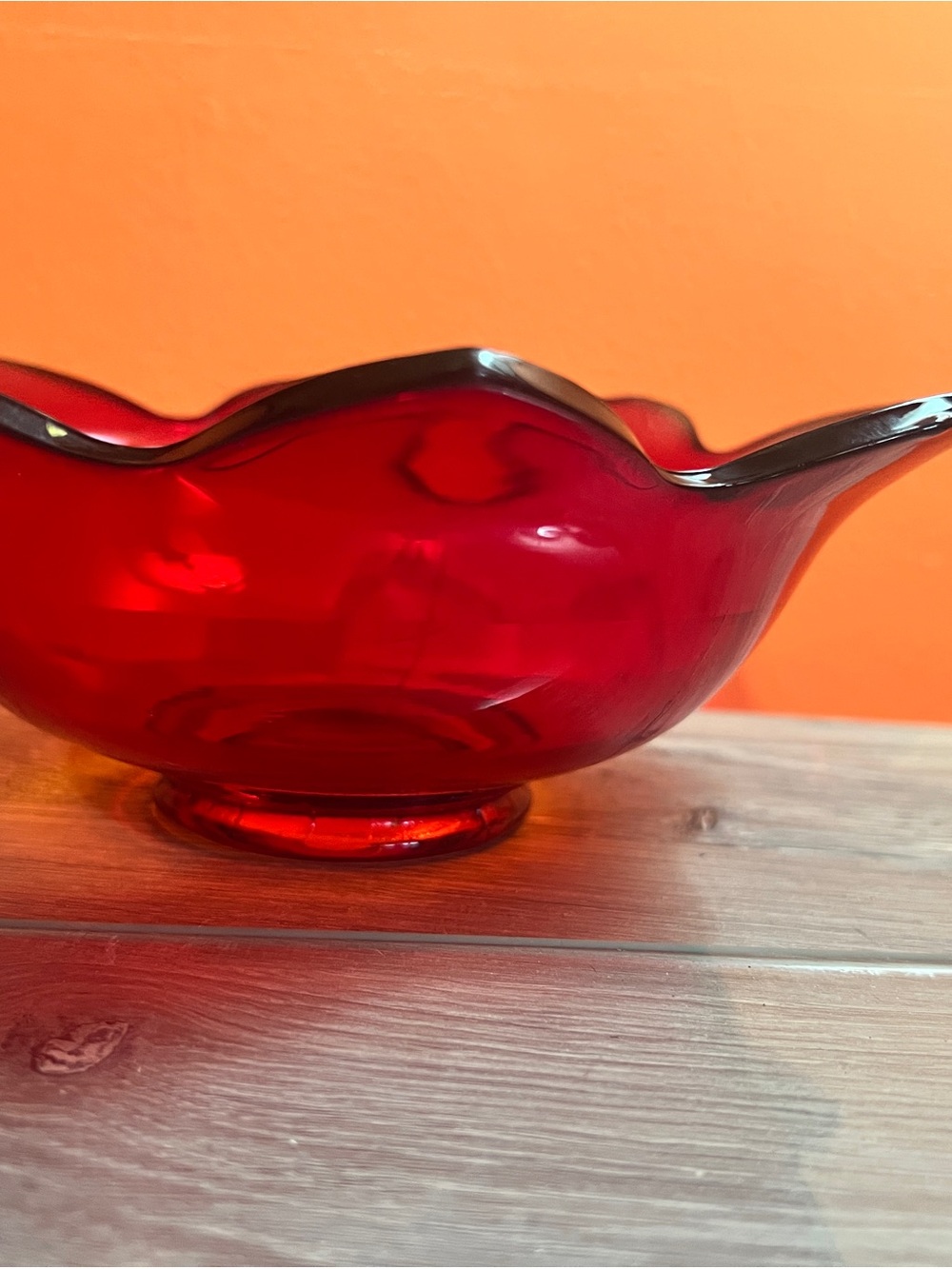 Ruffled Rim Ruby Red Glass Bowl